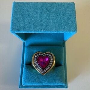 Kurt Geiger Fuchsia and Gold Crystal Heart Ring
